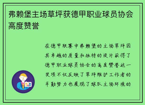 弗赖堡主场草坪获德甲职业球员协会高度赞誉 弗赖堡主场草坪获德甲职业球员协会高度赞誉