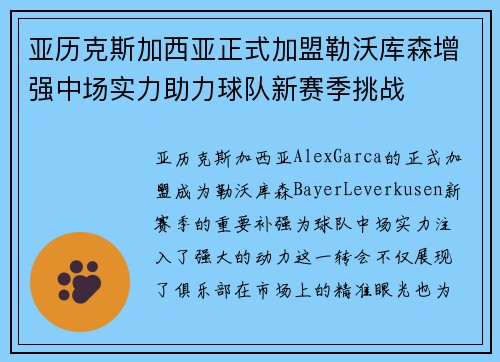 亚历克斯加西亚正式加盟勒沃库森增强中场实力助力球队新赛季挑战